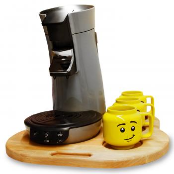 Holz Unterlage (Ein echter Hingucker) - Gleitbrett & Ständer für Senseo Viva Kaffeepadmaschine I Perfekter Untersetzer aus massiven Buchenholz